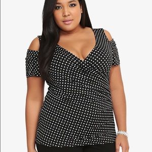 Cold shoulder V neck blouse top polka dot